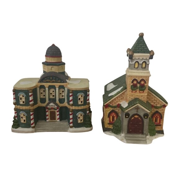 Grandeur Noel Snow Flake Village Church and Museum Christmas Hand Painted 1994 - Picture 2 of 14